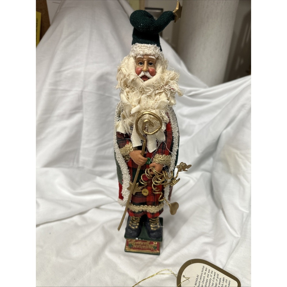 19" Tall SANTA CLAUS w/Rag Beard‎ - Flannel & Burlap -